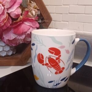 Lobster Seaside Fish Nautical Design Ceramic Mug with Blue Handle